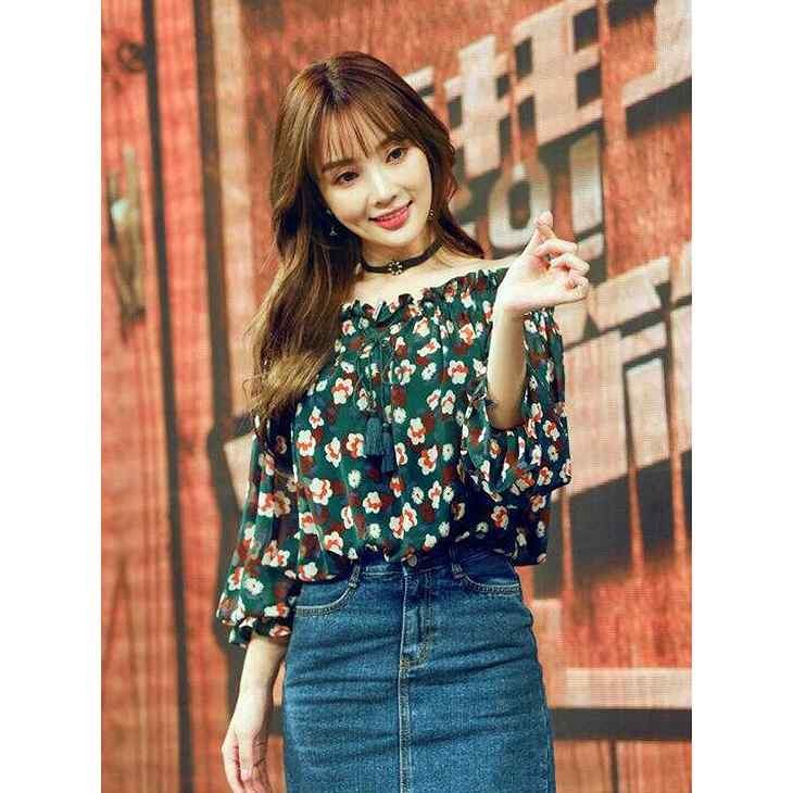 レディース　シフォンシャツ　ブラウス　ミドル丈　七分袖　ストラップレス　大人カジュアル　普段着　お出かけ　おしゃれ　デート　リゾート　グリーン　送料無料