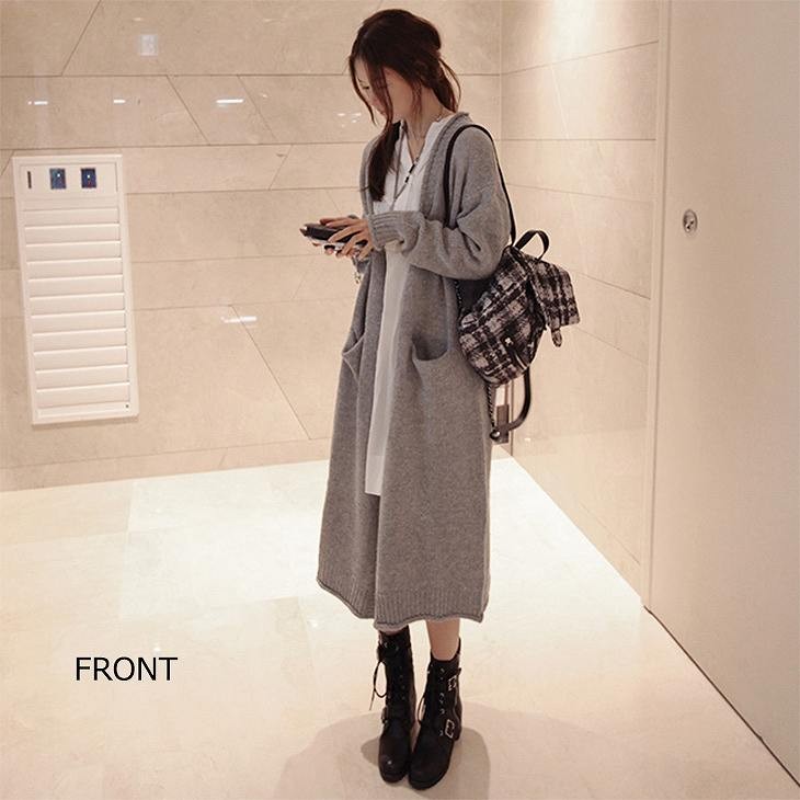 レディース　ロングカーディガン　セーター　長袖　大人カジュアル　普段着　お出かけ　おしゃれ　デート　リゾート　グレー　送料無料