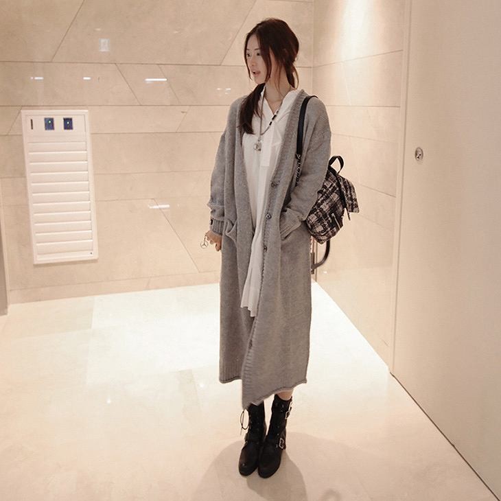 レディース　ロングカーディガン　セーター　長袖　大人カジュアル　普段着　お出かけ　おしゃれ　デート　リゾート　グレー　送料無料