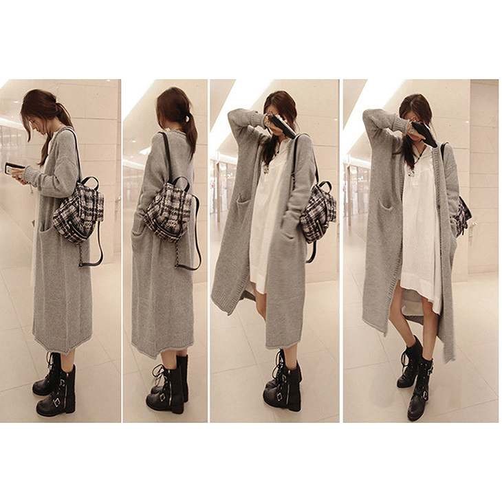 レディース　ロングカーディガン　セーター　長袖　大人カジュアル　普段着　お出かけ　おしゃれ　デート　リゾート　グレー　送料無料