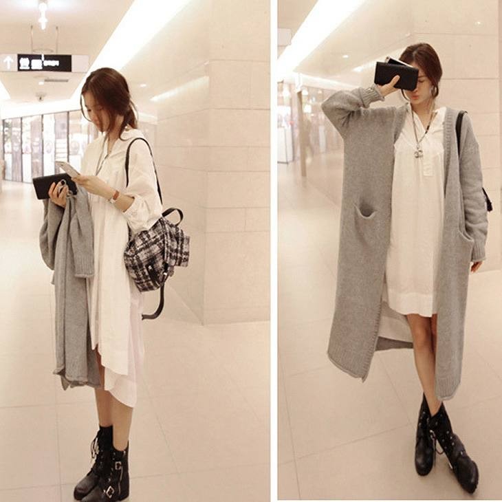 レディース　ロングカーディガン　セーター　長袖　大人カジュアル　普段着　お出かけ　おしゃれ　デート　リゾート　グレー　送料無料