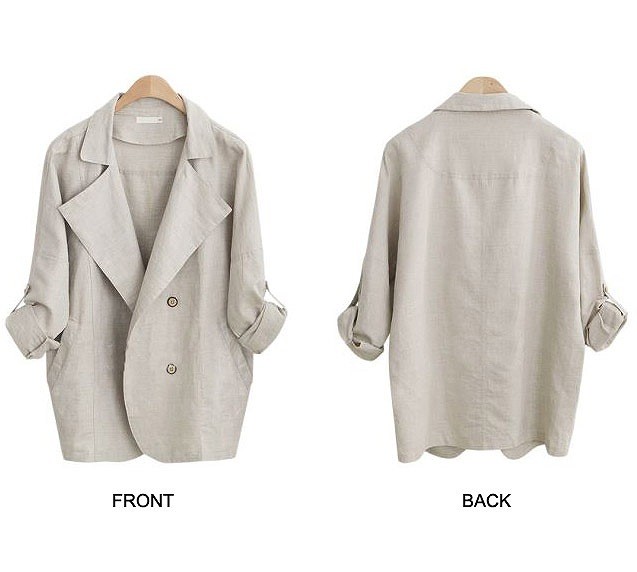 レディース　ライトアウター　ゆったり　ビッグラペルジャケット　5分袖　大きいサイズ　シンプル　無地　カジュアル　大人可愛い　フェミニン　ビジネス　仕事　オフィス　デート　お出かけ　デイリー　普段着　アイボリー　ベージュ　送料無料