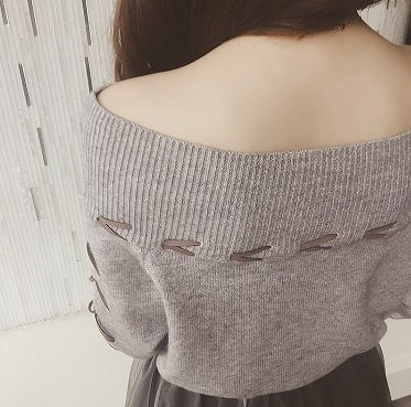 レディース　ニット　ワンピース　オフショルダー　ミモレ丈　シフォン　長袖セーター　フレア　リボン　無地　大人可愛い　シンプル　リゾート　お出かけ　パーティ　入学式　卒業式　謝恩会　デート　グレー　送料無料