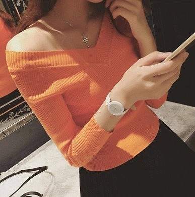 レディース　トップス　ニット　オフショルダー　セーター　長袖　無地　シンプル　カジュアル　フリーサイズ　大人可愛い　セクシー　普段着　デート　お出かけ　デイリー　ホワイト　レッド　ブラック　オレンジ　送料無料
