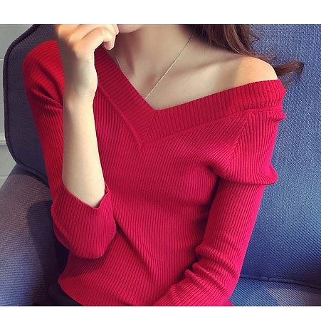 レディース　トップス　ニット　オフショルダー　セーター　長袖　無地　シンプル　カジュアル　フリーサイズ　大人可愛い　セクシー　普段着　デート　お出かけ　デイリー　ホワイト　レッド　ブラック　オレンジ　送料無料