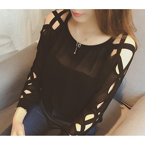 レディース　トップス　セクシー　レーススリーブ　ニット　カットソー　ラウンドネック　無地　長袖　シンプル　カジュアル　フリーサイズ　大人可愛い　フェミニン　デート　お出かけ　デイリー　ブラック　グレー　ホワイト　送料無料