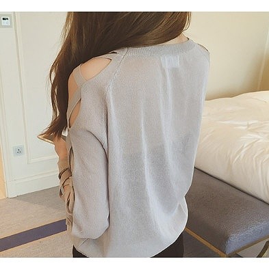 レディース　トップス　セクシー　レーススリーブ　ニット　カットソー　ラウンドネック　無地　長袖　シンプル　カジュアル　フリーサイズ　大人可愛い　フェミニン　デート　お出かけ　デイリー　ブラック　グレー　ホワイト　送料無料