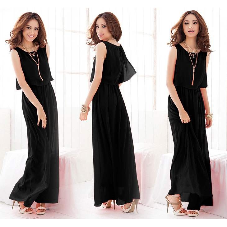 レディース　マキシ丈　ワンピース　無地　ロングワンピ　ノースリーブ　ラウンドネック　シフォン　ゆったり　大人カジュアル　大きいサイズ　シンプル　リゾート　デイリー　お出かけ　デート　グレー　レッド　グリーン　ブラック　送料無料