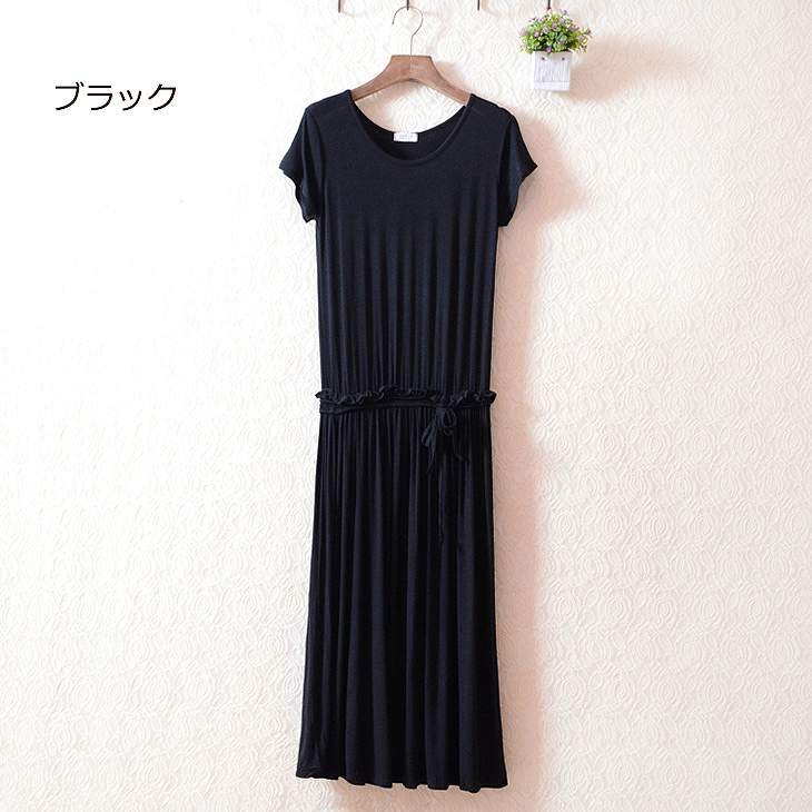 レディース　マキシ丈　ワンピース　無地　ロングワンピ　半袖　ラウンドネック　ゆったり　コットン　大人カジュアル　ラフスタイル　フリーサイズ　シンプル　リゾート　デイリー　お出かけ　デート　グレー　ネイビー　ブラック　送料無料