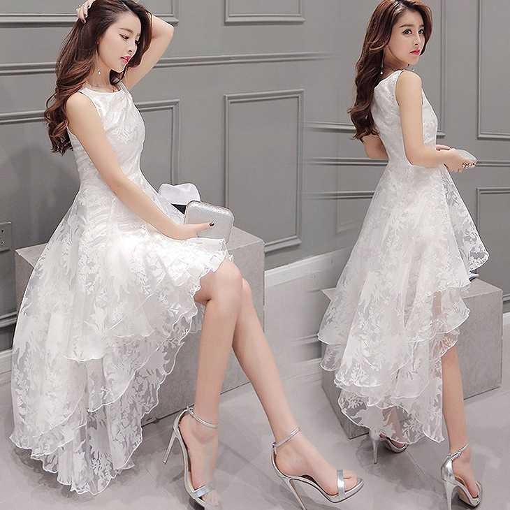 レディース　フィッシュテール　ワンピース　シフォン　レース　無地　マキシ丈　ノースリーブ　ラウンドネック　フレア　清楚　フォーマル　フェミニン　大きいサイズ　シンプル　結婚式　2次会　パーティ　披露宴　ホワイト　送料無料