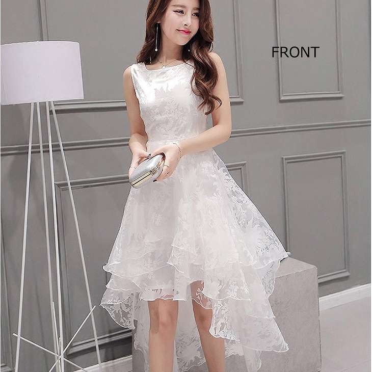 レディース　フィッシュテール　ワンピース　シフォン　レース　無地　マキシ丈　ノースリーブ　ラウンドネック　フレア　清楚　フォーマル　フェミニン　大きいサイズ　シンプル　結婚式　2次会　パーティ　披露宴　ホワイト　送料無料