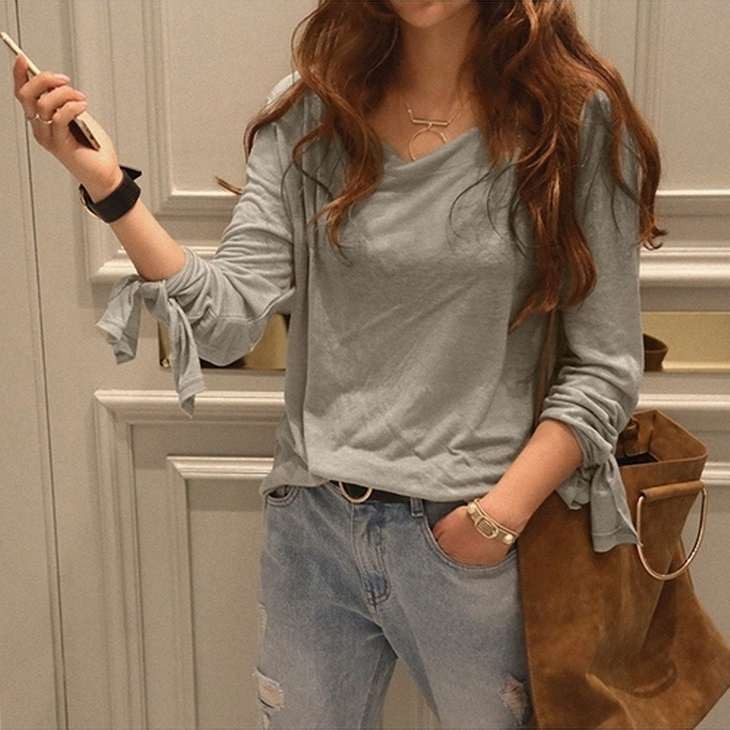 レディース　トップス　カットソー　Tシャツ　無地　ラウンドネック　長袖　スリーブスリット　シンプル　カジュアル　大人可愛い　フェミニン　フリーサイズ　オフィス　デート　お出かけ　デイリー　普段着　グレー　チャコール　ブラック　アイボリー　送料無料