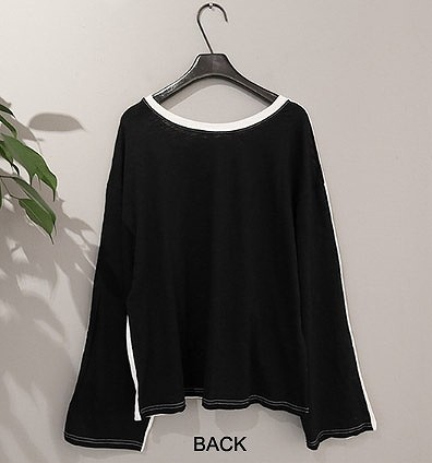 レディース　Ｔシャツ　長袖　ルーズスリーブ　前後切り替え　おしゃれ　ストリート　カジュアル　大人可愛い　エレガント　デート　デイリー　お出かけ　ブラック　ホワイト　送料無料