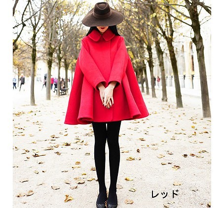 レディース　アウター　ゆったり　ウール　ポンチョコート　長袖　シンプル　無地　カジュアル　大人可愛い　フェミニン　オフィス　通勤　OL　学生　デート　お出かけ　デイリー　レッド　ブラック　送料無料