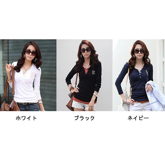 レディース　Ｔシャツ　長袖　無地　スリットネック　おしゃれ　ストリート　カジュアル　大人可愛い　エレガント　デート　デイリー　お出かけ　ブラック　ホワイト　送料無料