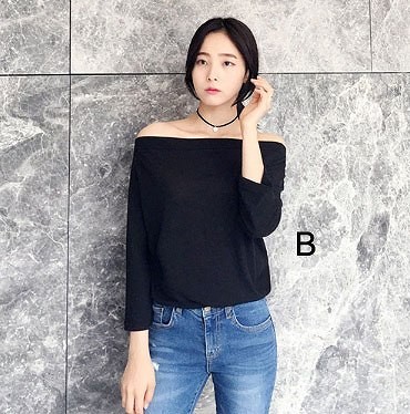 レディース　Ｔシャツ　長袖　無地　ミディアム丈　オフショルダー　おしゃれ　ストリート　カジュアル　大人可愛い　エレガント　デート　デイリー　お出かけ　ブラウン　ブラック　ホワイト　送料無料