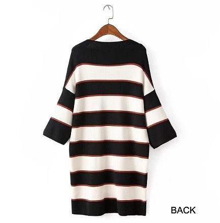 レディース　ニットセーター　７分袖　ボーダー　ロング丈　ルーズスタイル　おしゃれ　ストリート　カジュアル　大人可愛い　エレガント　デート　デイリー　お出かけ　ホワイト　グレー　送料無料