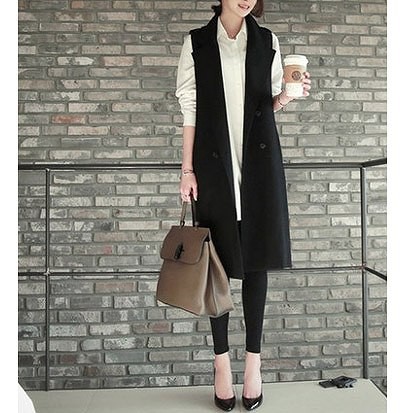 レディース　アウター　トレンチ　ロングコート　ノースリーブ　ベスト　ダブル　大きいサイズ　シンプル　無地　カジュアル　大人可愛い　フェミニン　ビジネス　仕事　オフィス　デート　お出かけ　デイリー　ブラック　ホワイト　送料無料
