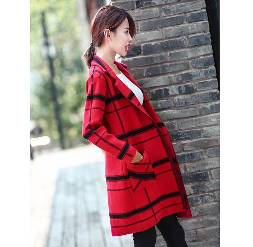 レディース　ニット　カーディガン　ライトアウター　コート　長袖　ランダムボーダー　シンプル　カジュアル　秋冬　大人可愛い　フェミニン　オフィス　仕事　デート　お出かけ　デイリー　普段着　レッド　グレー　ブラック　ネイビー　送料無料