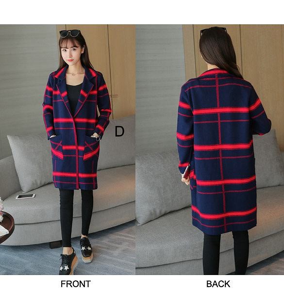 レディース　ニット　カーディガン　ライトアウター　コート　長袖　ランダムボーダー　シンプル　カジュアル　秋冬　大人可愛い　フェミニン　オフィス　仕事　デート　お出かけ　デイリー　普段着　レッド　グレー　ブラック　ネイビー　送料無料
