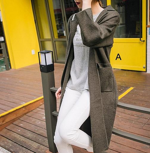 レディース　アウター　ロングコート　長袖　カーディガン　ライトアウター　無地　シンプル　カジュアル　秋冬　ポケット　大人可愛い　フリーサイズ　フェミニン　オフィス　仕事　デート　お出かけ　デイリー　普段着　カーキ　ブラウン　送料無料