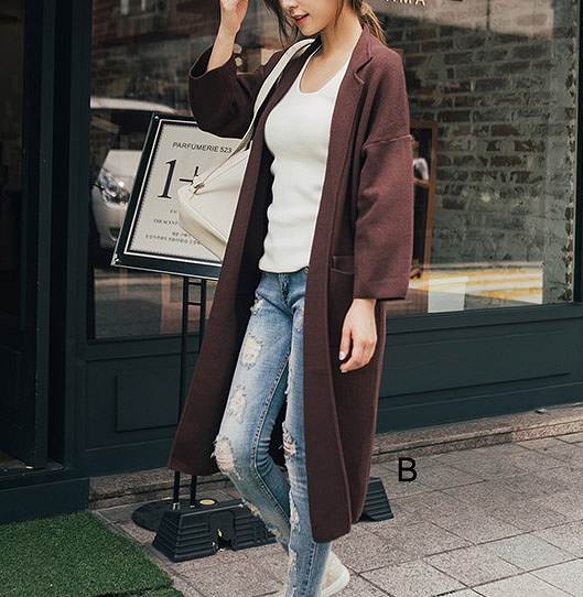 レディース　アウター　ロングコート　長袖　カーディガン　ライトアウター　無地　シンプル　カジュアル　秋冬　ポケット　大人可愛い　フリーサイズ　フェミニン　オフィス　仕事　デート　お出かけ　デイリー　普段着　カーキ　ブラウン　送料無料