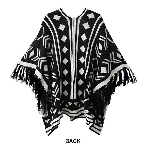 レディース　トップス　ポンチョ　マント　フリンジ　５分袖　幾何学模様　シンプル　カジュアル　春秋冬　大人可愛い　フリーサイズ　フェミニン　オフィス　仕事　デート　お出かけ　デイリー　普段着　ブラック　ピンク　送料無料