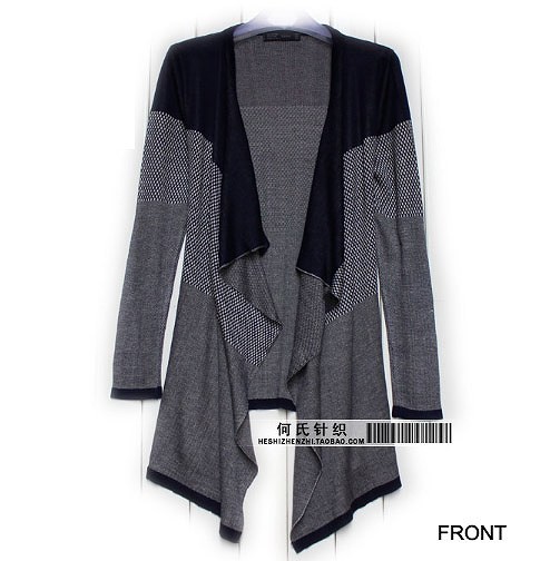 レディース　バイカラー　ニット　カーディガン　ライトアウター　ショール　長袖　無地　シンプル　カジュアル　フリーサイズ　秋冬　大人可愛い　シック　モノトーン　オフィス　デート　お出かけ　デイリー　普段着　グレー　送料無料