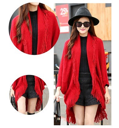 レディース　セミロング　フリンジ　カーディガン　ライトアウター　長袖　無地　シンプル　カジュアル　秋冬　フリーサイズ　大人可愛い　フェミニン　オフィス　デート　お出かけ　デイリー　普段着　ブラック　レッド　グレー　送料無料