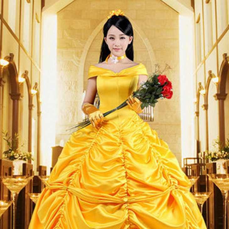 レディース　コスチューム　プリンセス　ドレス　ハロウィン　カーニバル　イベント　本格派　リアルデザイン　公演　演劇　ステージ　コスプレ　衣装　仮装　パーティ　イエロー　送料無料