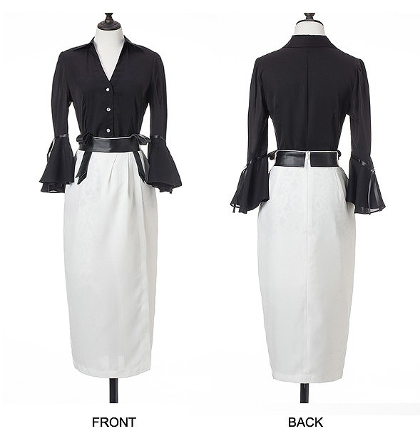 レディース　トップス　Vネック　シャツ　ベルスリーブ　7分袖　無地　シンプル　セクシー　シック　大きいサイズ　大人可愛い　オフィス　仕事　デート　お出かけ　結婚式　2次会　パーティ　謝恩会　ブラック　送料無料