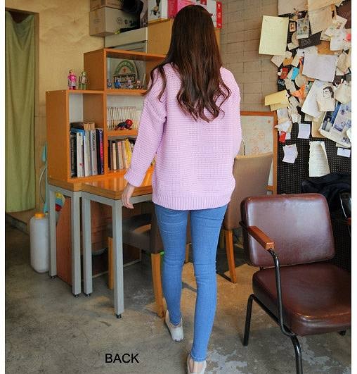 レディース　トップス　Vネック　セーター　ニット　プルオーバー　長袖　無地　シンプル　ゆったり　カジュアル　フリーサイズ　大人可愛い　フェミニン　デート　お出かけ　デイリー　ピンク　送料無料