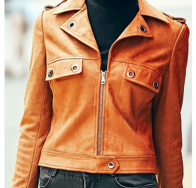 レディース　ライトアウター　スエードジャケット　フロントジップ　ショートジャケット　長袖　無地　シンプル　カジュアル　大人可愛い　リゾート　デート　お出かけ　デイリー　ブラウン　送料無料