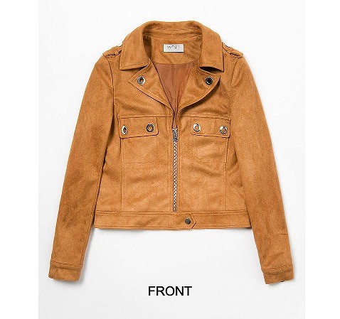 レディース　ライトアウター　スエードジャケット　フロントジップ　ショートジャケット　長袖　無地　シンプル　カジュアル　大人可愛い　リゾート　デート　お出かけ　デイリー　ブラウン　送料無料