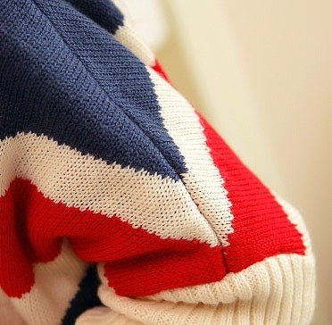 レディース　トップス　ニット　ゆるセーター　Vネック　ユニオンジャック　プルオーバー　長袖　シンプル　ゆったり　カジュアル　フリーサイズ　大人可愛い　フェミニン　デート　お出かけ　デイリー　ネイビー　レッド　送料無料