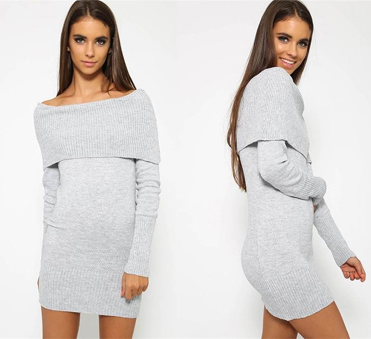 レディース　オフショルダー　ニット　ワンピース　膝上丈　長袖　タイト　無地　大人カジュアル　フリーサイズ　シンプル　リゾート　普段着　デイリー　お出かけ　デート　グレー　ホワイト　ブラック　送料無料