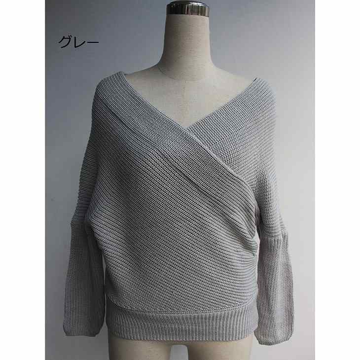 レディース　ニット　プルオーバー　クロス　セーター　長袖　ゆったり　無地　大人カジュアル　フリーサイズ　シンプル　リゾート　普段着　デイリー　お出かけ　デート　グレー　ホワイト　ブラック　カーキ　送料無料