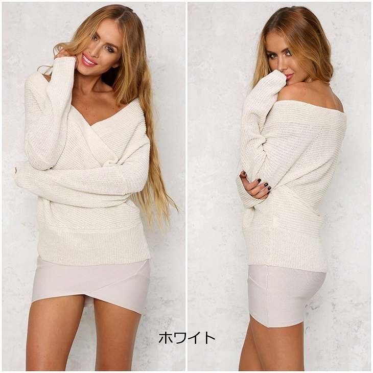 レディース　ニット　プルオーバー　クロス　セーター　長袖　ゆったり　無地　大人カジュアル　フリーサイズ　シンプル　リゾート　普段着　デイリー　お出かけ　デート　グレー　ホワイト　ブラック　カーキ　送料無料