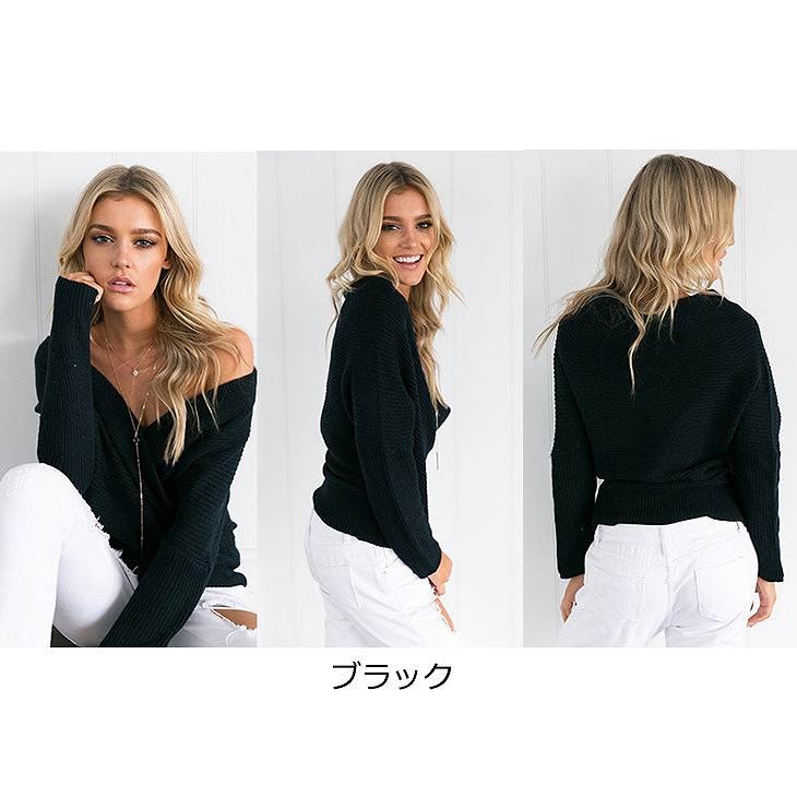 レディース　ニット　プルオーバー　クロス　セーター　長袖　ゆったり　無地　大人カジュアル　フリーサイズ　シンプル　リゾート　普段着　デイリー　お出かけ　デート　グレー　ホワイト　ブラック　カーキ　送料無料
