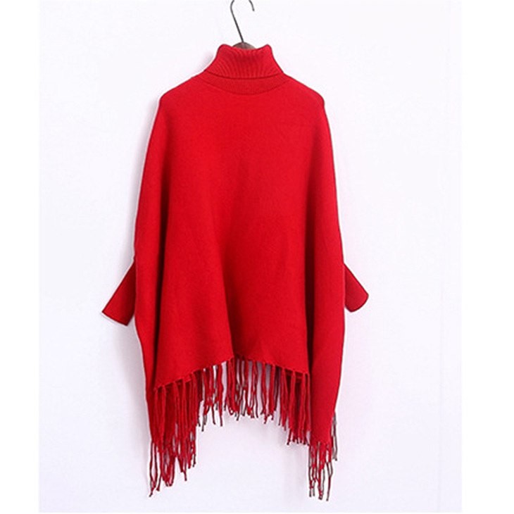 レディース　ニット　ポンチョ　カーディガン　セーター　フリンジ　タートルネック　長袖　ゆったり　無地　大人カジュアル　フリーサイズ　シンプル　リゾート　普段着　デイリー　お出かけ　デート　レッド　グレー　ブラック　ベージュ　送料無料