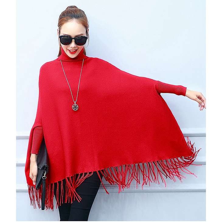 レディース　ニット　ポンチョ　カーディガン　セーター　フリンジ　タートルネック　長袖　ゆったり　無地　大人カジュアル　フリーサイズ　シンプル　リゾート　普段着　デイリー　お出かけ　デート　レッド　グレー　ブラック　ベージュ　送料無料