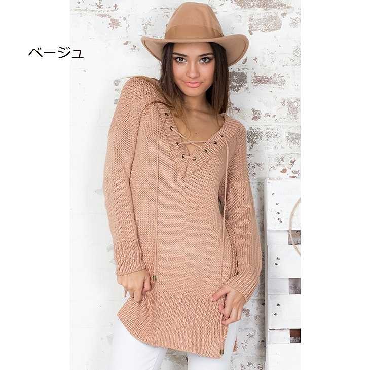 レディース　トップス　ニット　Vネック　セーター　ロング丈　プルオーバー　サイドスリット　長袖　無地　シンプル　カジュアル　フリーサイズ　大人可愛い　セクシー　デート　お出かけ　デイリー　クリーム　ベージュ　ブラック　送料無料