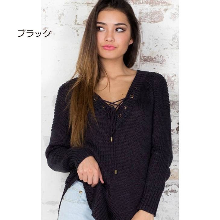 レディース　トップス　ニット　Vネック　セーター　ロング丈　プルオーバー　サイドスリット　長袖　無地　シンプル　カジュアル　フリーサイズ　大人可愛い　セクシー　デート　お出かけ　デイリー　クリーム　ベージュ　ブラック　送料無料