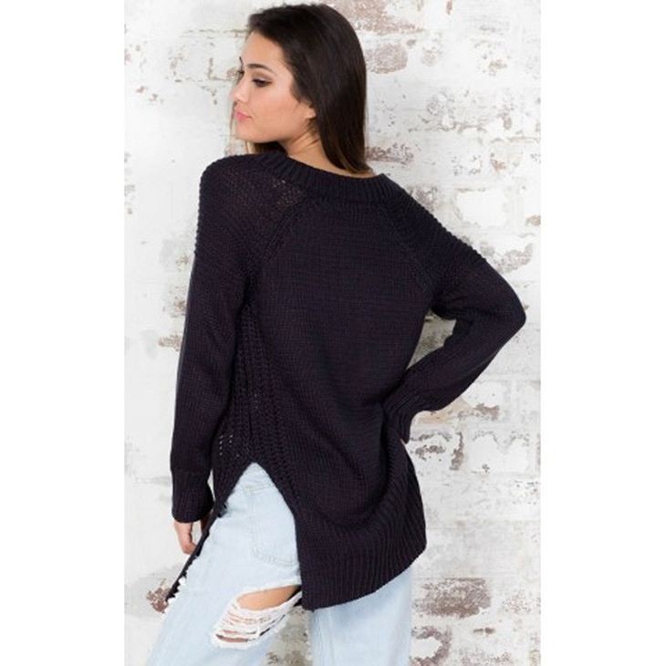 レディース　トップス　ニット　Vネック　セーター　ロング丈　プルオーバー　サイドスリット　長袖　無地　シンプル　カジュアル　フリーサイズ　大人可愛い　セクシー　デート　お出かけ　デイリー　クリーム　ベージュ　ブラック　送料無料