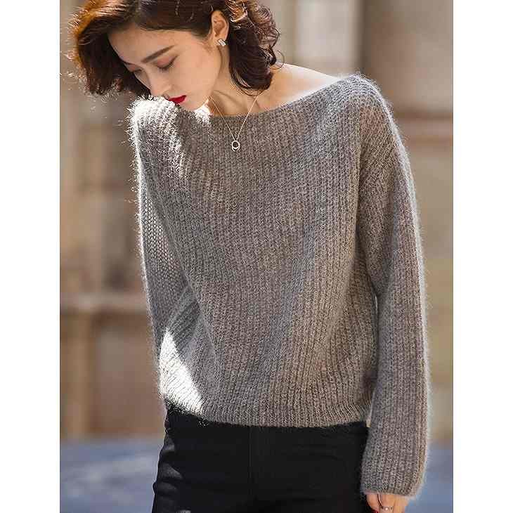レディース　トップス　ニット　セーター　ラウンドネック　プルオーバー　無地　シンプル　カジュアル　フリーサイズ　大人可愛い　オフィス　フェミニン　デート　お出かけ　デイリー　グレー　送料無料