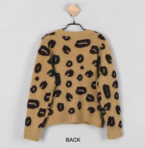 レディース　トップス　ヒョウ柄　Vネック　ニット　カーディガン　レオパード　ショート丈　長袖　カジュアル　フリーサイズ　大人可愛い　フェミニン　デート　お出かけ　デイリー　普段着　ブラウン　送料無料