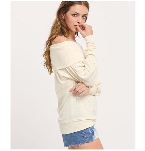 レディース　ニット　Ｔシャツ　長袖　オフショルダー　おしゃれ　カジュアル　大人可愛い　ストリート系　デート　お出かけ　デイリー　コーヒー　ホワイト　送料無料