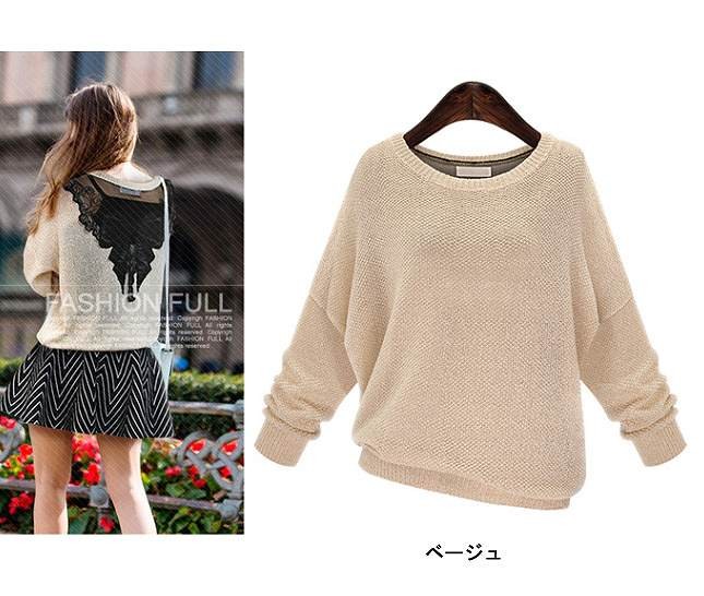 レディース　ウール　セーター　長袖　レース　シースルー　大きいサイズ　おしゃれ　ストリート　カジュアル　大人可愛い　エレガント　デート　デイリー　お出かけ　ブラック　ベージュ　送料無料