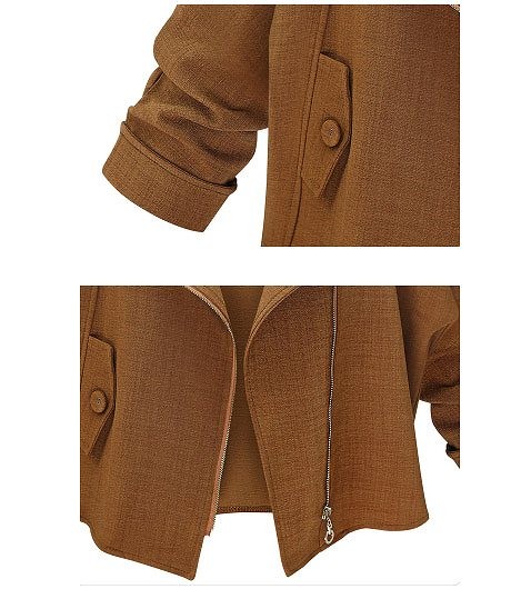 レディース　ファスナー　ジャケット　長袖　ショート丈　おしゃれ　ストリート　カジュアル　大人可愛い　エレガント　デート　デイリー　お出かけ　キャメル　送料無料