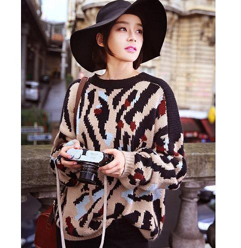 レディース　セーター　ヒョウ柄　長袖　ラウンドネック　おしゃれ　ストリート　カジュアル　大人可愛い　エレガント　デート　デイリー　お出かけ　送料無料